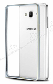 Eiroo Samsung Galaxy On7 Gold izgili Round Metal Bumper ereve Silver Klf