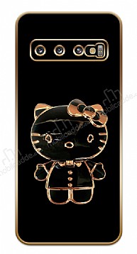 Eiroo Samsung Galaxy S10 Kitty Standl Kamera Korumal Siyah Silikon Klf