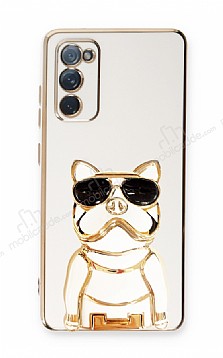 Eiroo Samsung Galaxy S20 FE Bulldog Standl Beyaz Silikon Klf