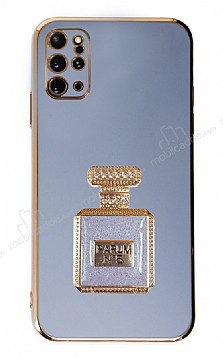 Eiroo Samsung Galaxy S20 Plus Aynal Parfm Standl Mavi Silikon Klf