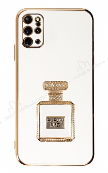Eiroo Samsung Galaxy S20 Plus Aynal Parfm Standl Beyaz Silikon Klf