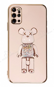 Eiroo Samsung Galaxy S20 Plus Candy Bear Standl Pembe Silikon Klf