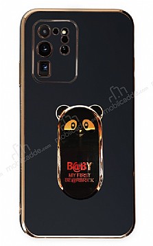 Eiroo Samsung Galaxy S20 Ultra Baby Panda Standl Siyah Silikon Klf