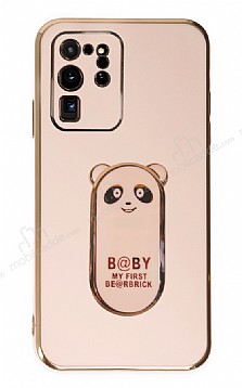 Eiroo Samsung Galaxy S20 Ultra Baby Panda Standl Pembe Silikon Klf