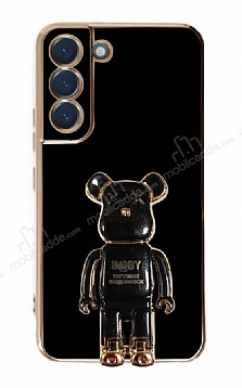Eiroo Samsung Galaxy S21 FE 5G Baby Bear Standl Siyah Silikon Klf