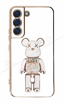 Eiroo Samsung Galaxy S21 FE 5G Candy Bear Standl Beyaz Silikon Klf