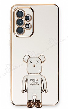 Eiroo Samsung Galaxy A72 / A72 5G Baby Bear Standl Beyaz Silikon Klf