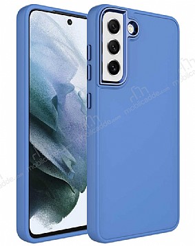 Eiroo Samsung Galaxy S21 FE 5G Metal ereveli Mavi Rubber Klf