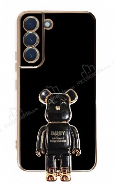 Eiroo Samsung Galaxy S22 5G Baby Bear Standl Siyah Silikon Klf