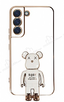 Eiroo Samsung Galaxy S22 5G Baby Bear Standl Beyaz Silikon Klf