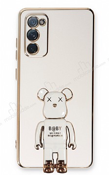 Eiroo Samsung Galaxy S20 FE Baby Bear Standl Beyaz Silikon Klf