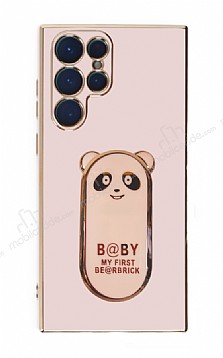 Eiroo Samsung Galaxy S22 Ultra 5G Baby Panda Standl Pembe Silikon Klf