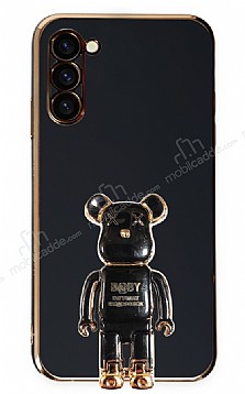 Eiroo Samsung Galaxy S23 Baby Bear Standl Siyah Silikon Klf