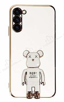 Eiroo Samsung Galaxy S23 Baby Bear Standl Beyaz Silikon Klf