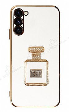 Eiroo Samsung Galaxy S23 Aynal Parfm Standl Beyaz Silikon Klf
