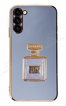 Eiroo Samsung Galaxy S23 Aynal Parfm Standl Mavi Silikon Klf