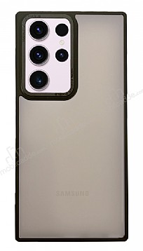 Eiroo Samsung Galaxy S23 Ultra Buzlu Siyah Silikon Kenarl Rubber Klf