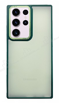 Eiroo Samsung Galaxy S23 Ultra Buzlu Silikon Yeil Kenarl Rubber Klf