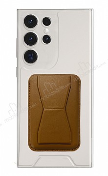 Eiroo Samsung Galaxy S23 Ultra Kahverengi Kartlkl Standl Ultra Koruma Klf