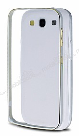 Eiroo Samsung Galaxy S3 / S3 Neo Gold izgili Round Metal Bumper ereve Silver Klf