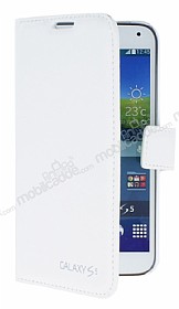 Eiroo Samsung i9600 Galaxy S5 Standl Czdanl Beyaz Deri Klf