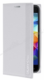 Samsung Galaxy S5 mini Gizli Mknatsl nce Yan Kapakl Beyaz Deri Klf