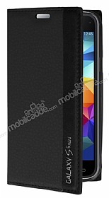 Samsung Galaxy S5 mini Gizli Mknatsl nce Yan Kapakl Siyah Deri Klf