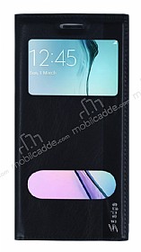 Samsung Galaxy S6 Edge Gizli Mknatsl Pencereli Siyah Deri Klf