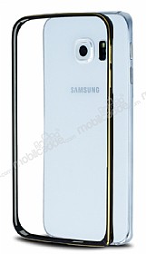 Eiroo Samsung Galaxy S6 Edge Gold izgili Round Metal Bumper ereve Siyah Klf