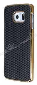 Eiroo Samsung Galaxy S6 Edge Gold Metal Kenarl Siyah Rubber Klf