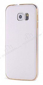 Eiroo Samsung Galaxy S6 Edge Metal Kenarl Beyaz Rubber Klf