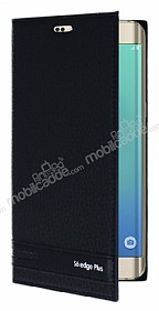 Samsung Galaxy S6 Edge Plus Gizli Mknatsl Yan Kapakl Siyah Deri Klf