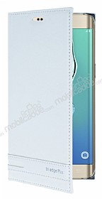 Samsung Galaxy S6 Edge Plus Gizli Mknatsl Yan Kapakl Beyaz Deri Klf