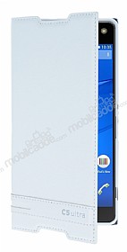 Sony Xperia C5 Ultra Gizli Mknatsl Yan Kapakl Beyaz Deri Klf
