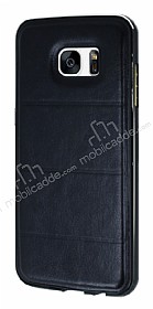 Eiroo Samsung Galaxy S7 Edge Metal Kenarl Bubble Siyah Deri Klf