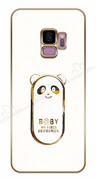 Eiroo Samsung Galaxy S9 Baby Panda Standl Beyaz Silikon Klf