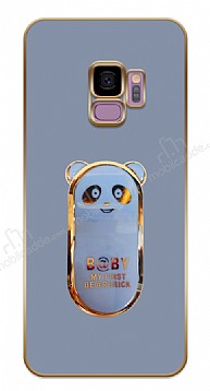 Eiroo Samsung Galaxy S9 Baby Panda Standl Mavi Silikon Klf