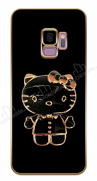 Eiroo Samsung Galaxy S9 Kitty Standl Kamera Korumal Siyah Silikon Klf