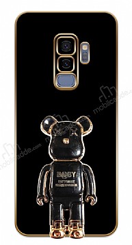 Eiroo Samsung Galaxy S9 Plus Baby Bear Standl Siyah Silikon Klf