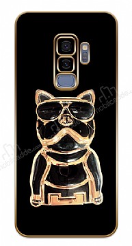 Eiroo Samsung Galaxy S9 Plus Bulldog Standl Kamera Korumal Siyah Silikon Klf