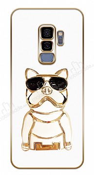 Eiroo Samsung Galaxy S9 Plus Bulldog Standl Kamera Korumal Beyaz Silikon Klf