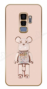 Eiroo Samsung Galaxy S9 Plus Candy Bear Standl Kamera Korumal Pembe Silikon Klf