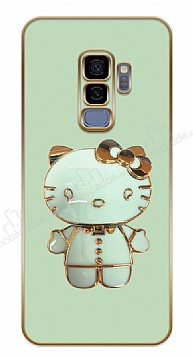 Eiroo Samsung Galaxy S9 Plus Kitty Standl Kamera Korumal Yeil Silikon Klf
