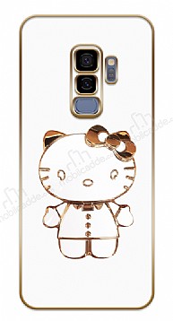Eiroo Samsung Galaxy S9 Plus Kitty Standl Kamera Korumal Beyaz Silikon Klf