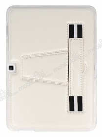 Eiroo Samsung Galaxy Tab 4 10.1 Standl Beyaz Deri Klf