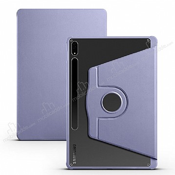 Eiroo Samsung Galaxy Tab S7 FE LTE T737 Kalem Blmeli Dner Standl Lavender Gray Klf