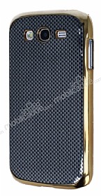 Eiroo Samsung Galaxy Grand Duos Gold Metal Kenarl Siyah Rubber Klf