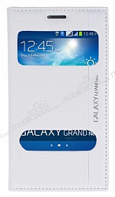 Samsung Galaxy Grand Gizli Mknatsl ift Pencereli Beyaz Deri Klf