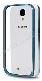 Eiroo Samsung i9500 Galaxy S4 Gold izgili Bumper ereve Mavi Klf