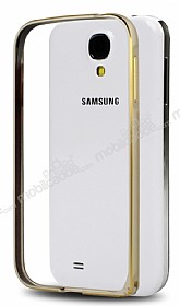 Eiroo Samsung i9500 Galaxy S4 Gold izgili Round Metal Bumper ereve Gold Klf